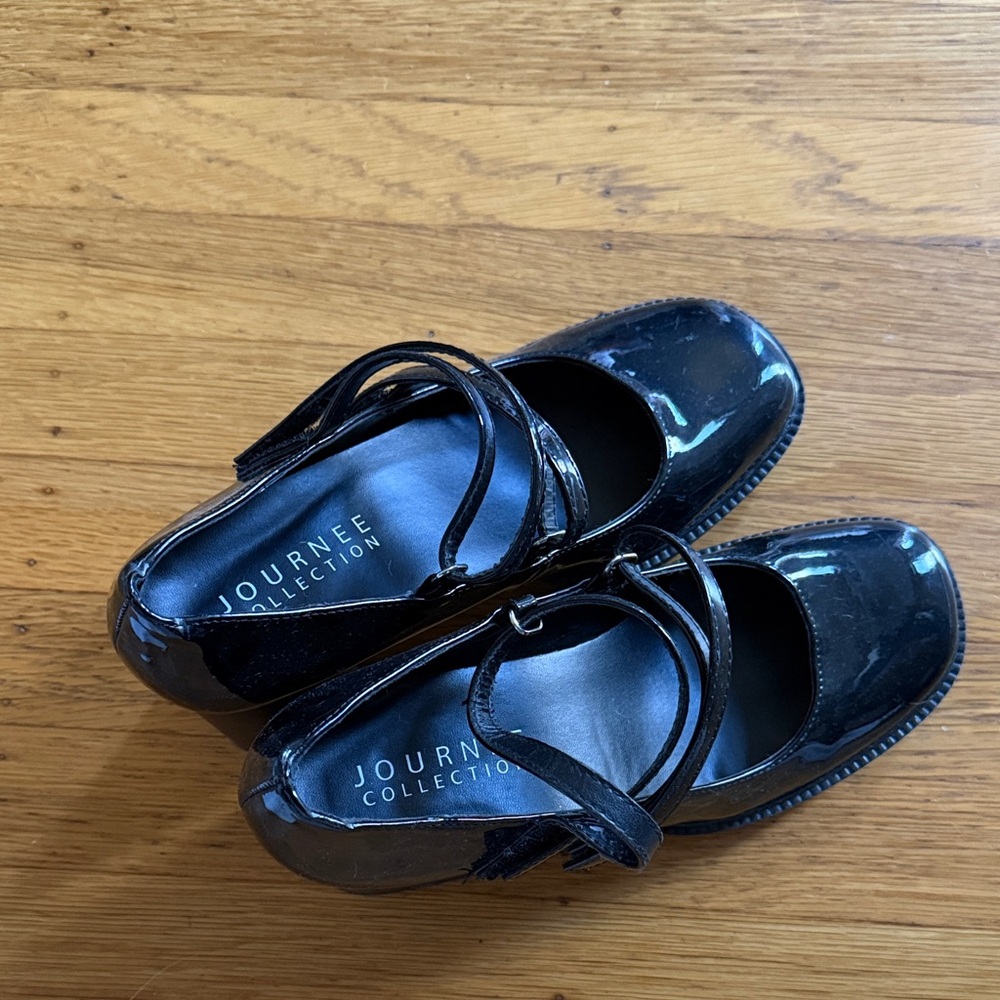 Journee Collection Shiny Black Double-Strap Mary Jane Flats